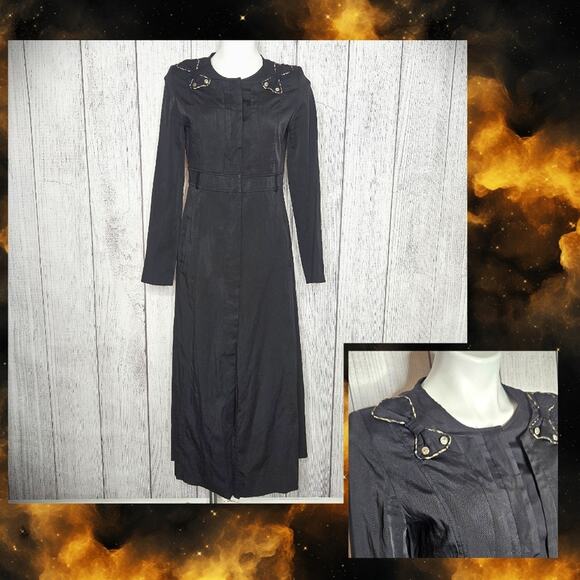 Vieste Jackets & Blazers - Vieste Jacket Dress, Black Maxi Length Coat with Shoulder Bow Accents, sz 42